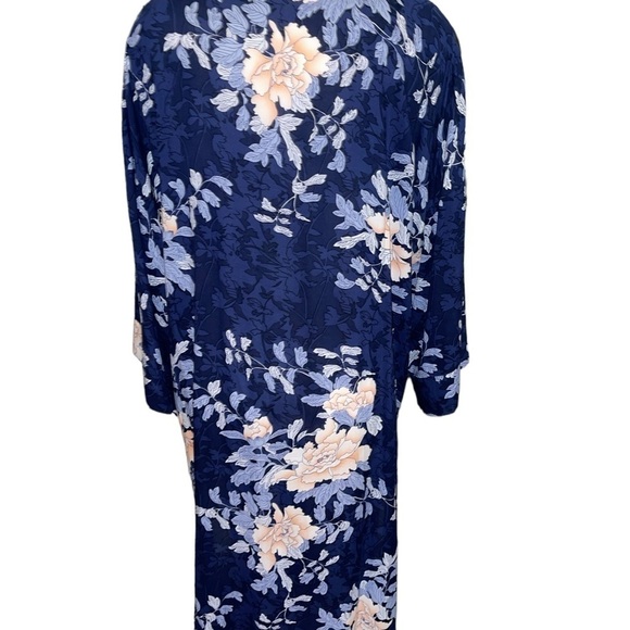 Umgee Women's Caftan Size M Blue Floral Print 3/4 Sleeves Kimono Open Boho - Picture 7 of 9